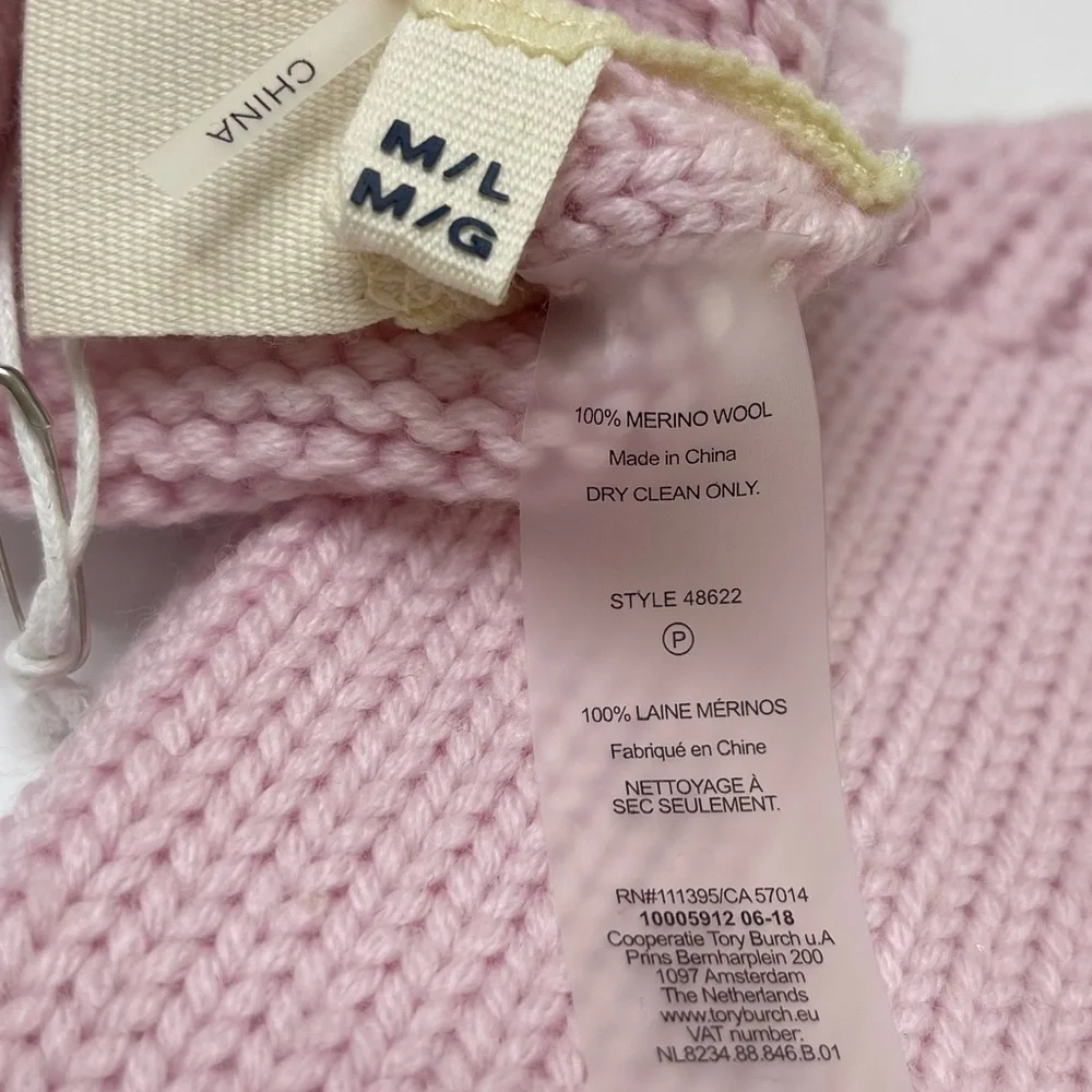 TORY BURCH Tory Sport 100% Merino Wool Little Grumps Mittens NEW Pink Size M/L